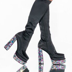 AZALEA WANG WALK WITH RHINESTONE   CHUNKY BOOTIE IN BLACK (BRAND NEW !!!)